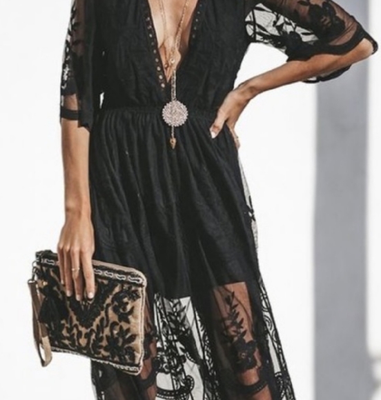 Stand out in this gorgeous lace romper maxi dress - Picture 4 of 15